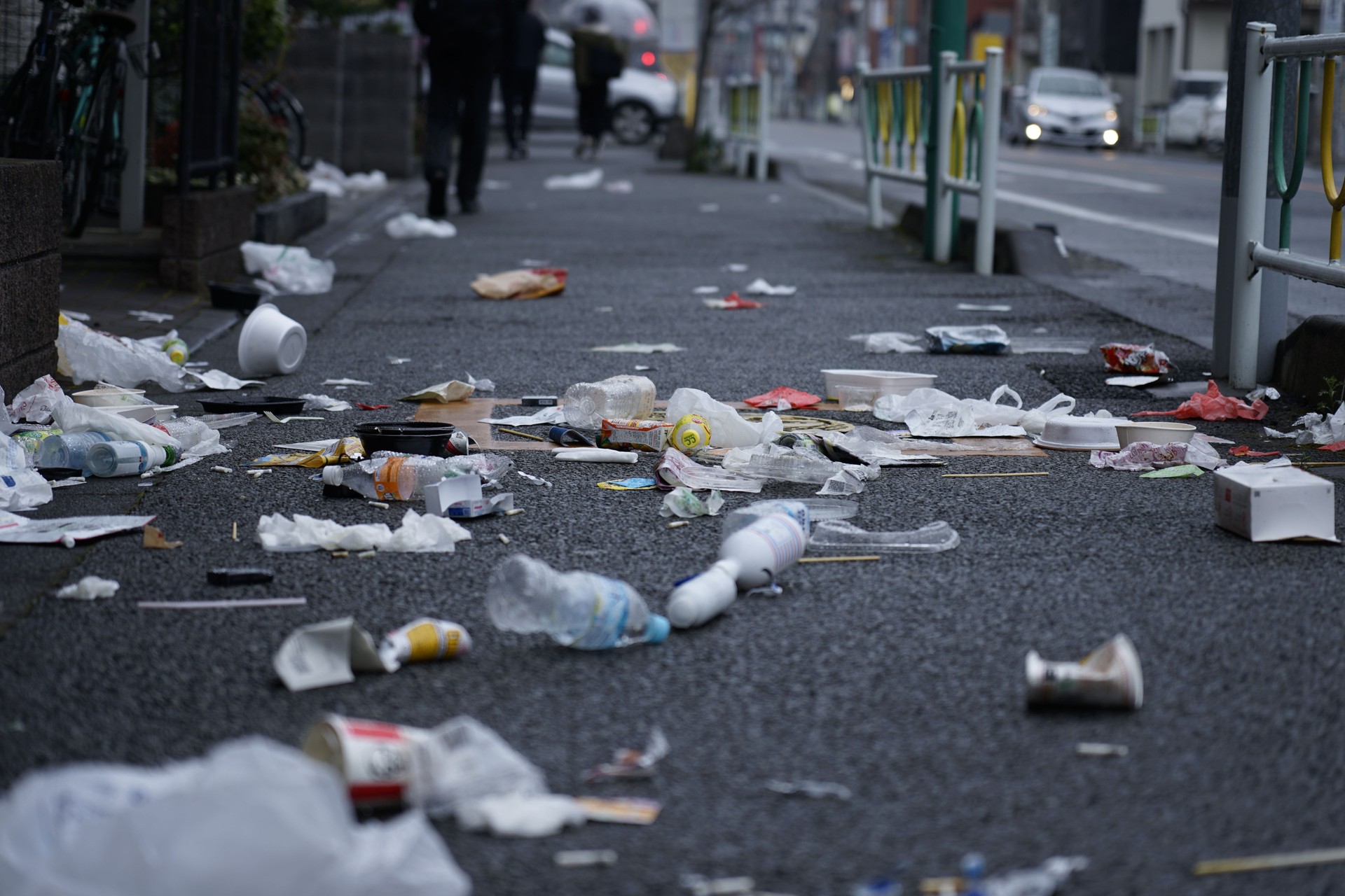 A street littered with garbage