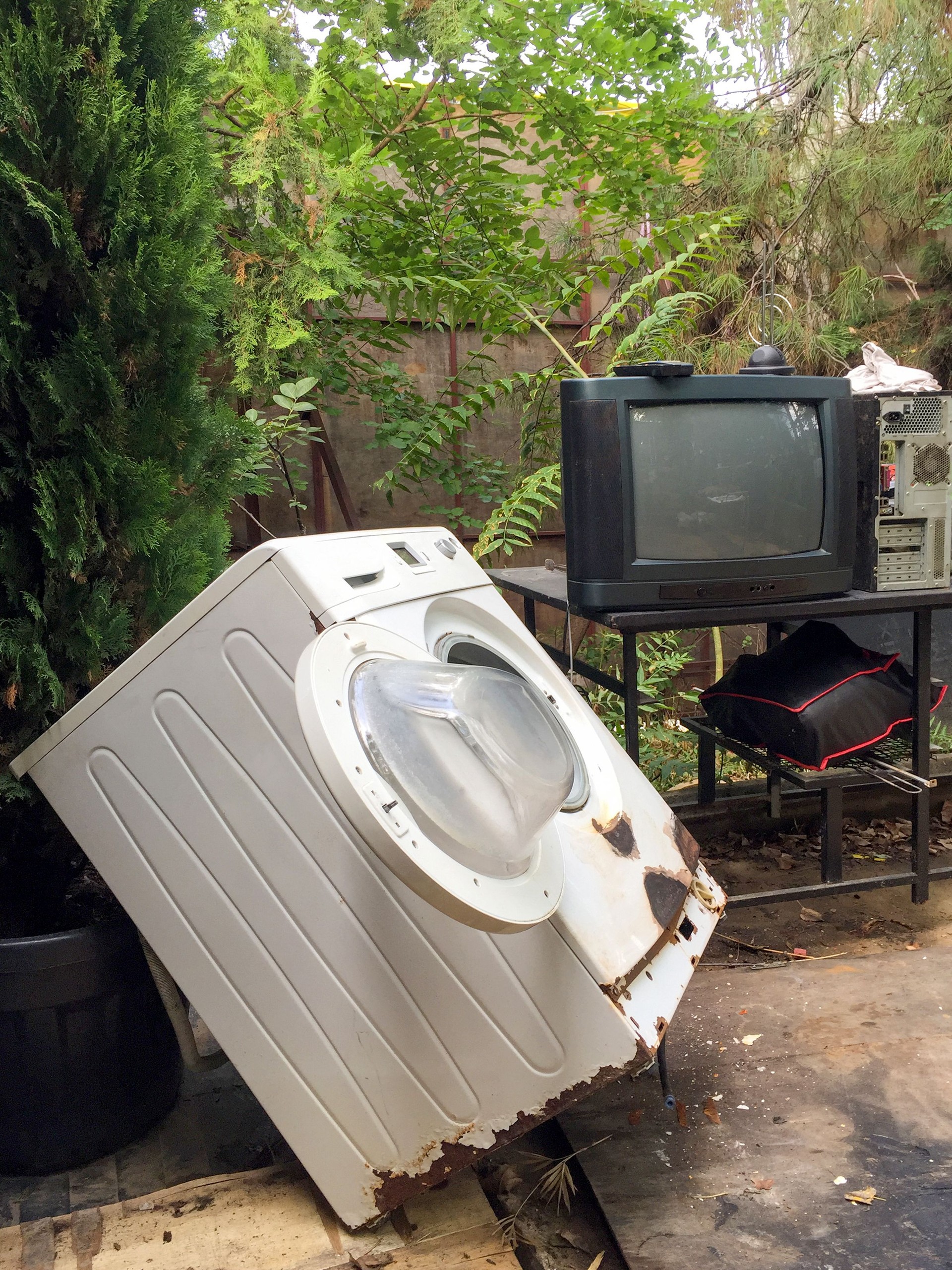 Washing machine and Television in the garden